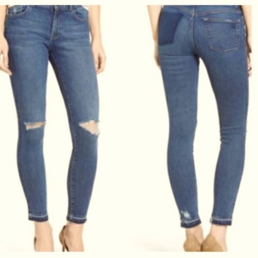 DL1961 Women's Margaux Instasculp Ankle Skinny Blue Jeans in‎ Cracked. Size 24